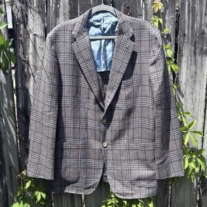 KITON Custom Linen Cashmere Wool Blazer Jacket Brown Plaid Sz 56